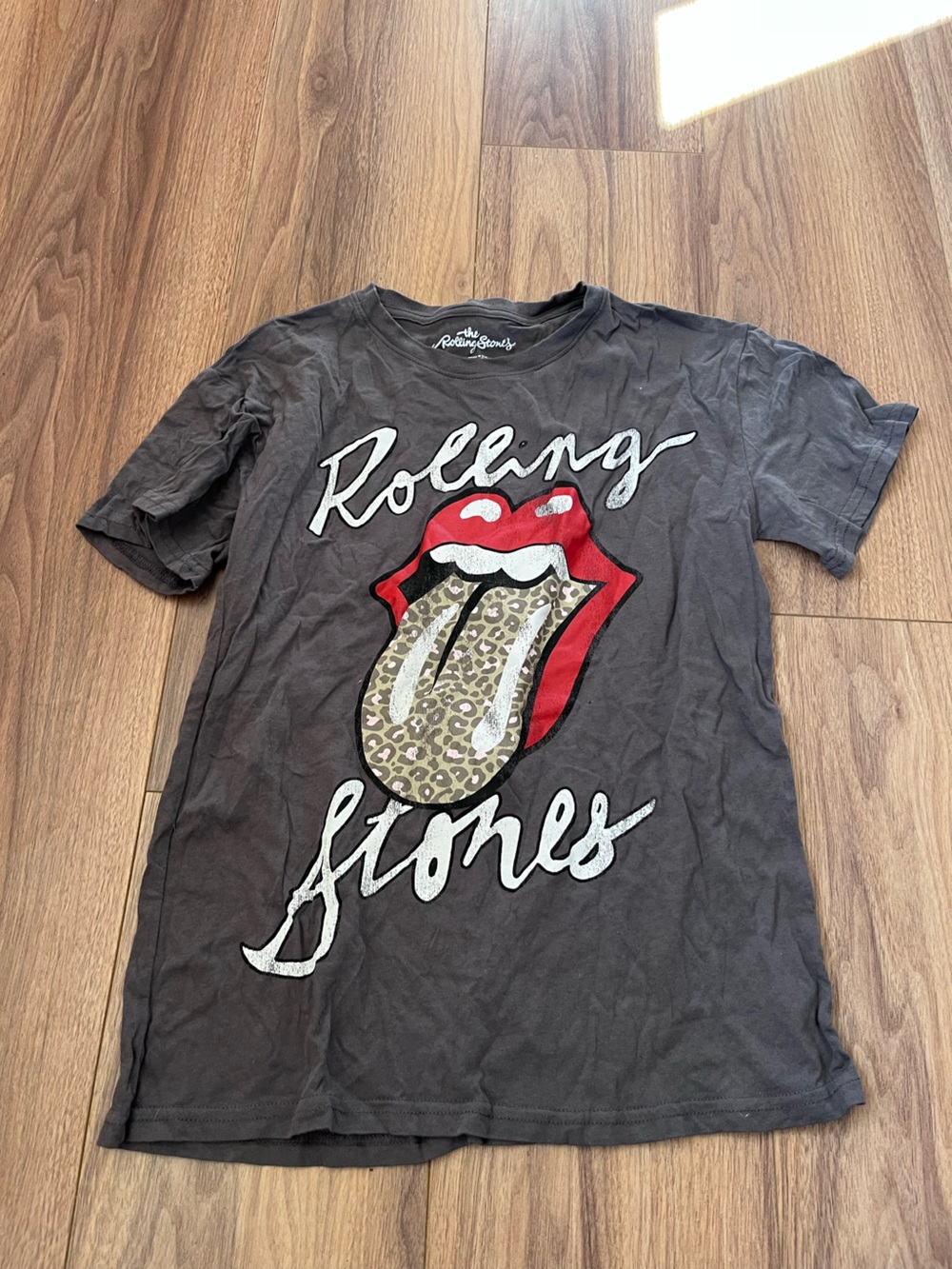 the Rolling Stones Black Tee with Red Lips and Leopard Tongue